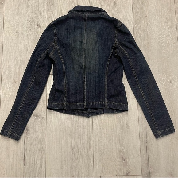 KENNETH COLE Dark Blue Single Button Stretchy Denim Jean Jacket Blazer Size 10 - Picture 6 of 10